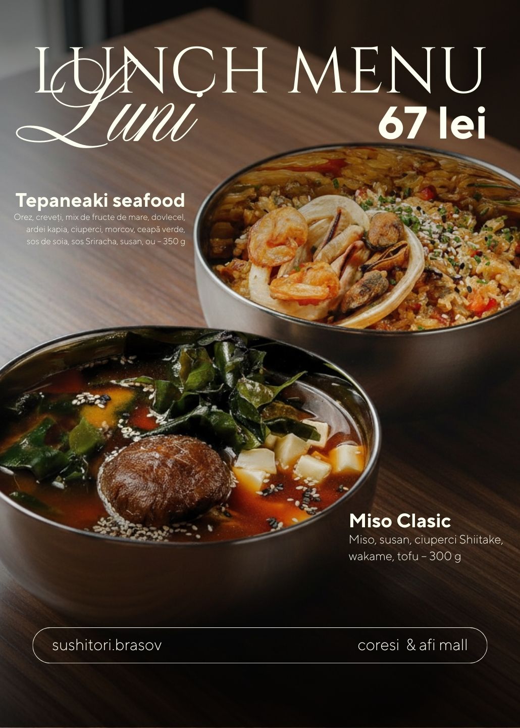 Lunch Meniu Luni: Miso Clasic, Tepaniaki Seafood
